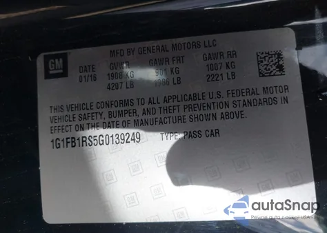 2016 Chevrolet Camaro 1Lt z USA, uszkodzony, nr VIN 1G1FB1RS5G0139249